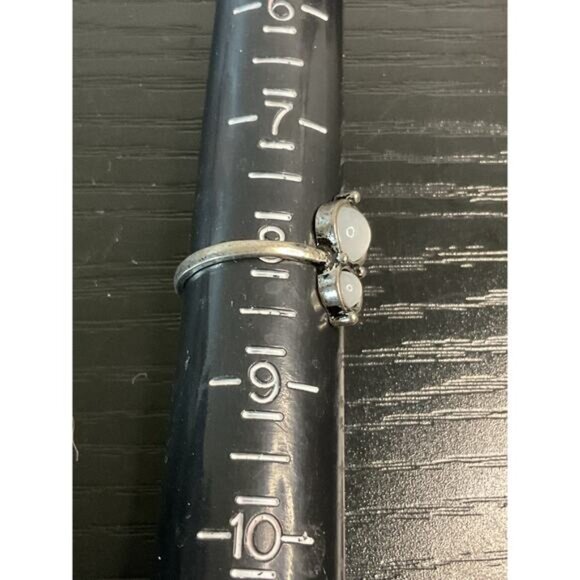 Silver Tone Ring With Faux Double White Opal-Like Stone Setting - Picture 5 of 5